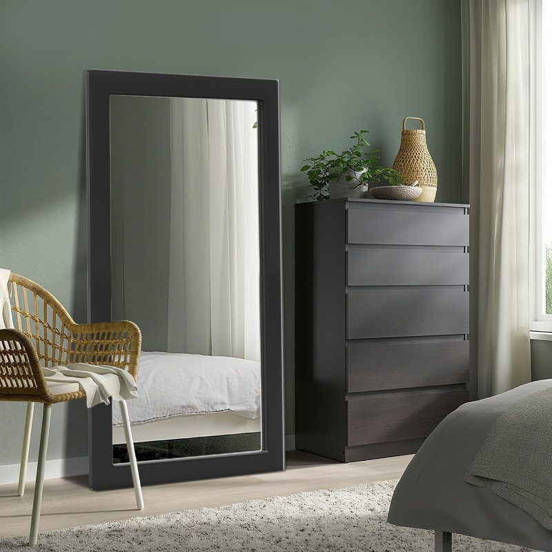Miroir mural en bois surdimensionné pleine grandeur, 65 po x 30 po, Noir