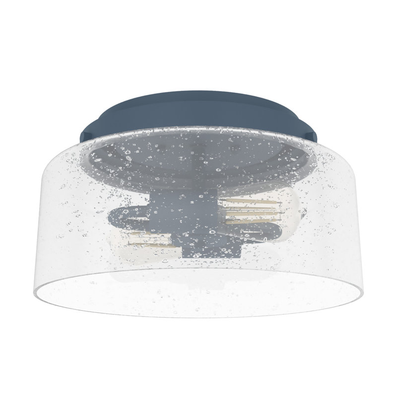 Hartland 2 -Light 11.5" Flush Mount Drum Light with Seeded Glass Shade, Indigo Blue