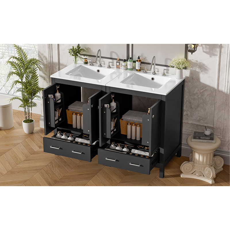 48-Inch Bathroom Vanity With Integrated Undermount Sink, Storage Cabinet, Soft-Close Doors, Divided Drawer, And Double-Layer Door Shelf For Versatile Storage