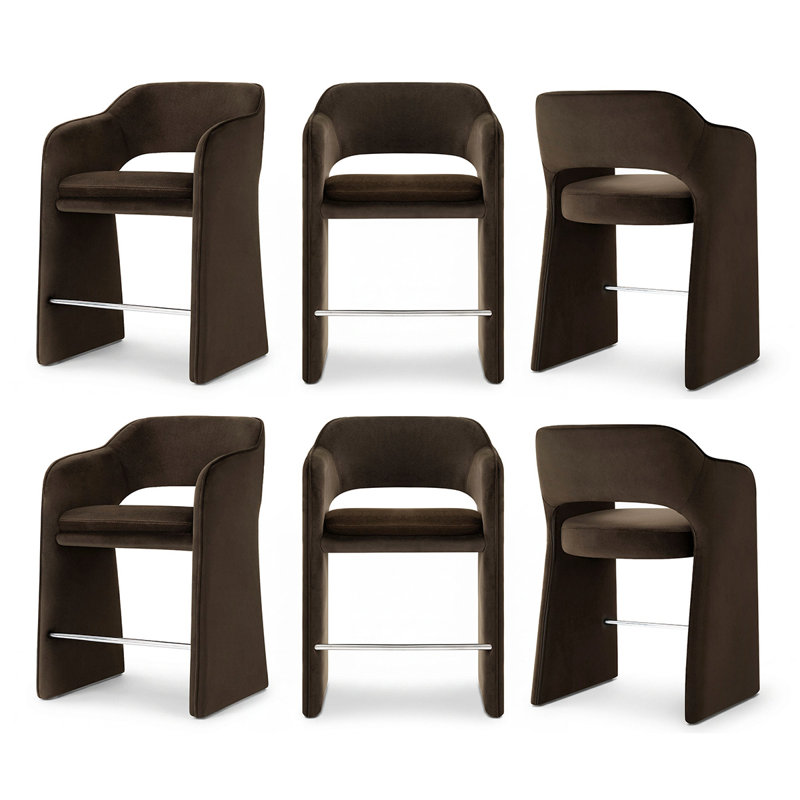 Tabouret de bar 24 po en velours 24 po entièrement assemblé avec accoudoirs (ensemble de 6), Chocolate Brown
