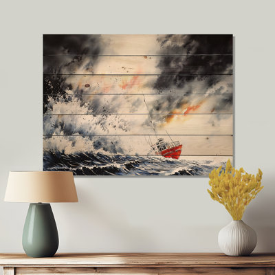 Bateau de pêche Stormy Weather II - Décoration murale moderne en bois sur bois de pin naturel