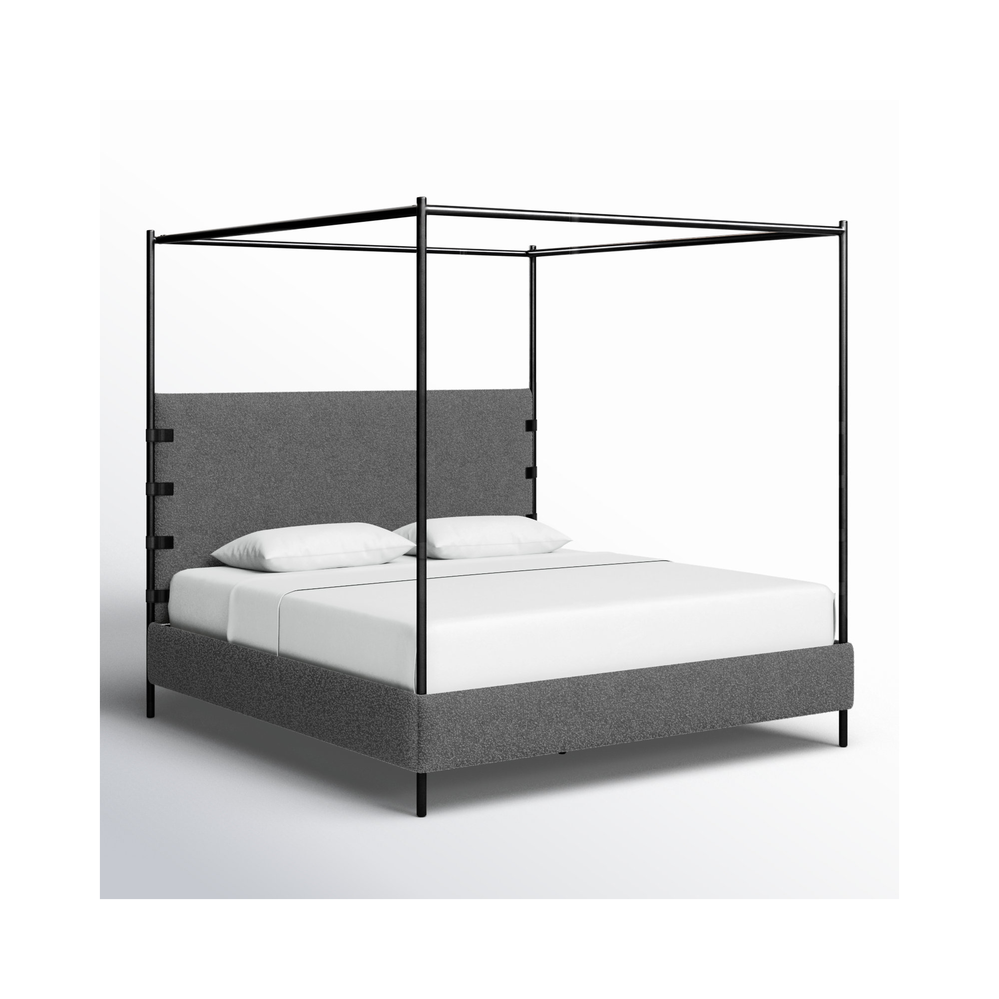 Malo Upholstered Metal Canopy Bed, Knoll Charcoal, King