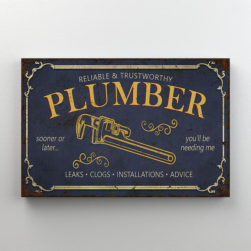 Outils de plombier sur fond noir - Fuites, sabots, installations, conseils - 1 pièce, impression d'art graphique rectangulaire sur toile tendue