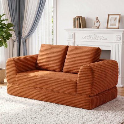 63" Corduroy Convertible Sleeper Sofa Bed, Boneless 2-in-1 Foldable Floor Couch, Upholstered Futon for Living Room, Apartment, Dorm & Small Spaces