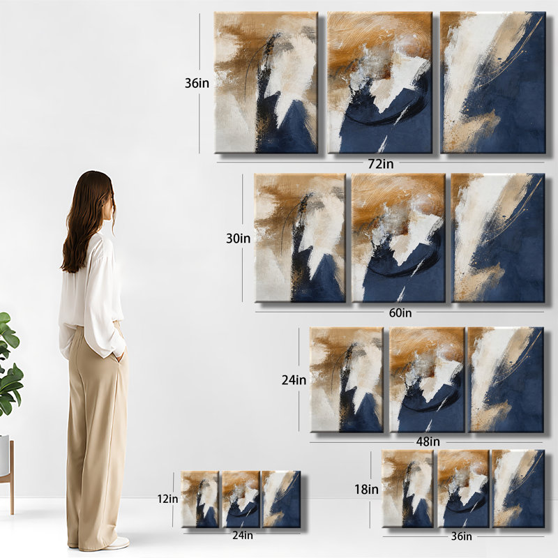 Art mural sur toile 3 pièces, H 24 po x l 48 po x P 1 po