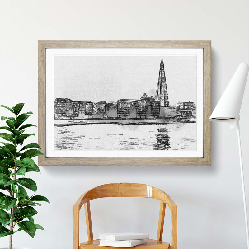 The Shard & London Skyline in Abstract - Framed Print, 40cm H x 60cm W x 2cm D, Oak
