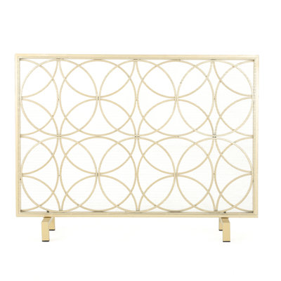Sophisticated Iron Fireplace Partition, Geometric Circle Overlap, Single Panel, Gold Modern Protector, Single, Tone