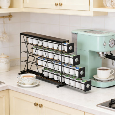 Holder And Organizer For  Pods, 4-Tier Vertical Storage Drawer With 32 Pod Capacity, Space-Saving Countertop Or Wall-Mount Design