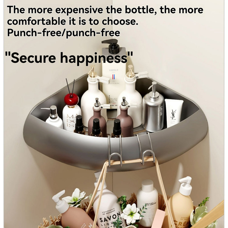 Bathroom Storage Rack With Non Perforated Triangular Basket, Washbasin Wall Storage Corner