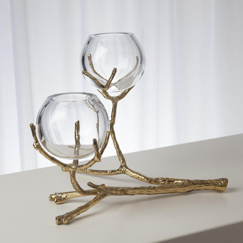 Twig Handmade Glass Table Vase, Brass