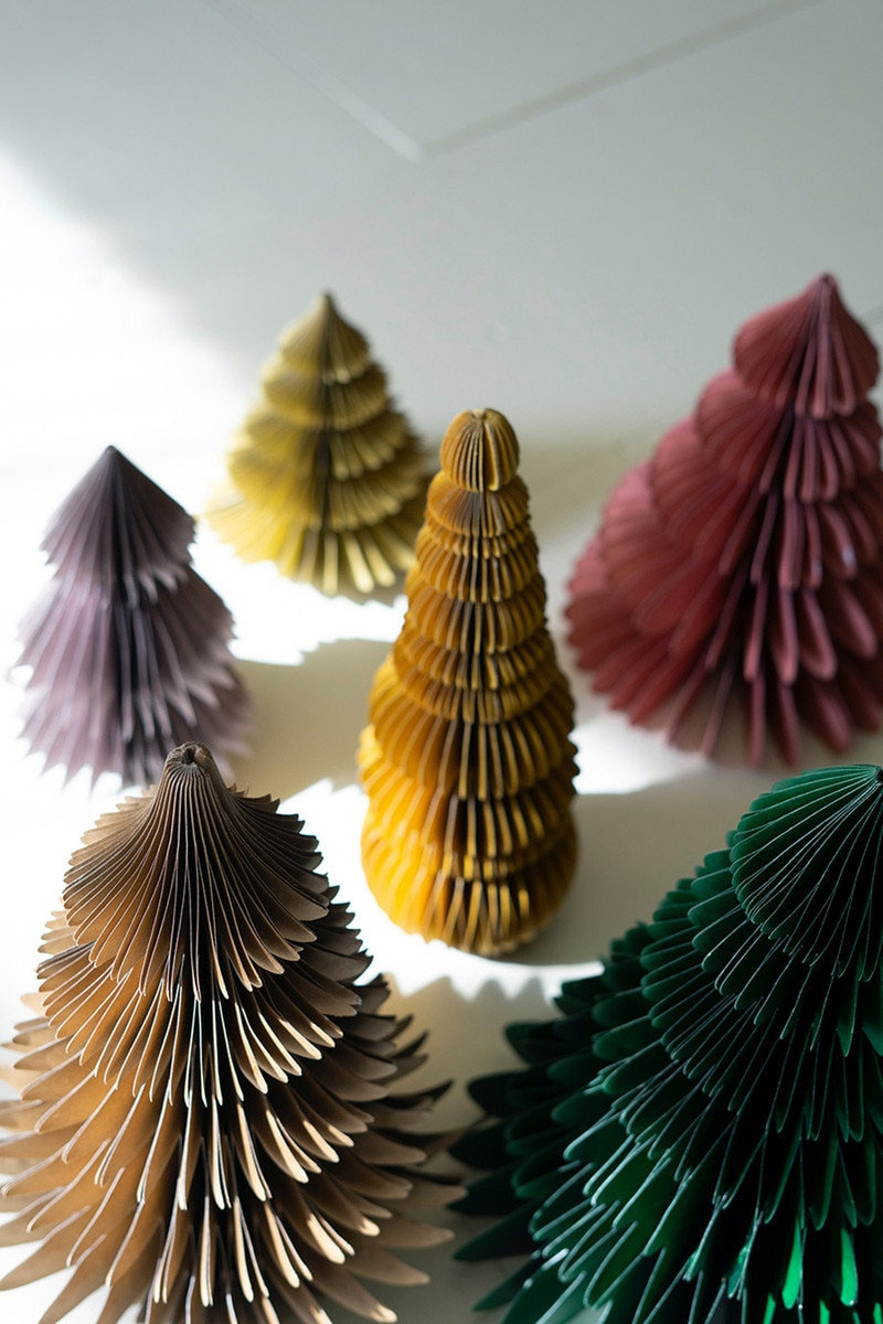 SET OF SIX PAPER JEWEL TONE ACCORDIAN CHRISTMAS TREES - ONE EACH COLOR