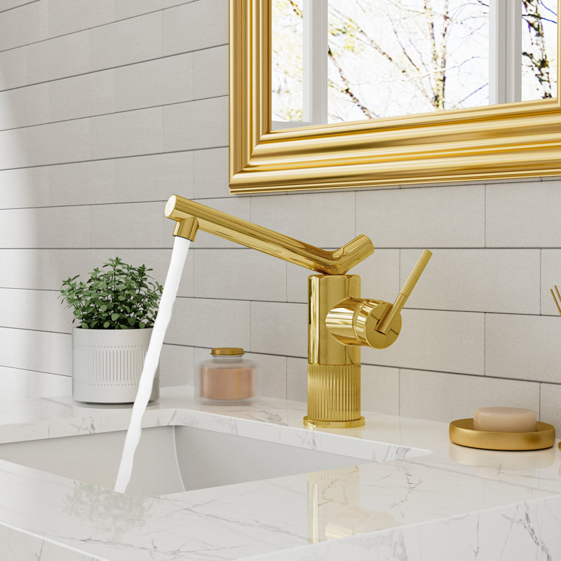 Swivel Spout Vessel Bathroom Faucet Single Hole Deck Mount With Single Lever Handle And Round Base, Gold