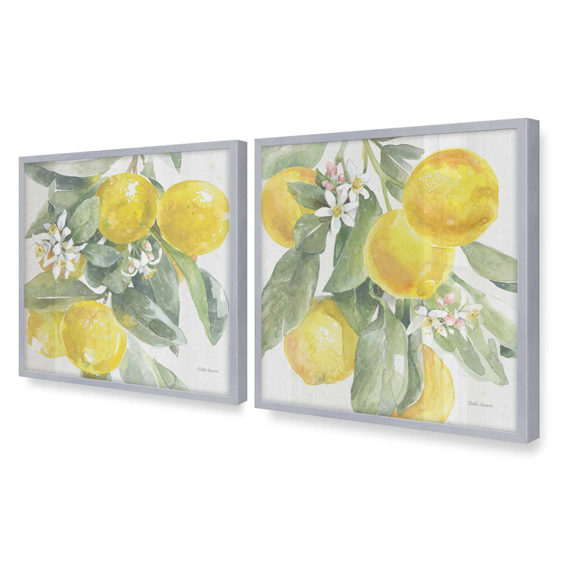 Ensemble de 2 impressions Lemon Grove Glow, 30 po x 30 po, Impression encadrée, Chrome poli