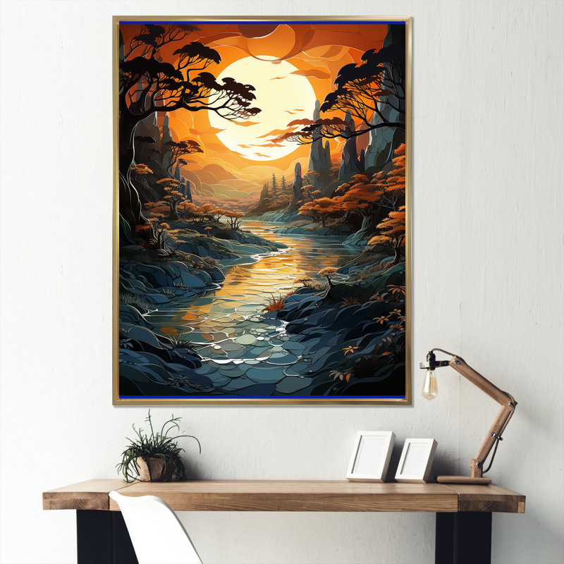 «Cerisier Sunrise Capt capture Serenity Papercut», reproduction sur toile, H 20 po x l 12 po x P 1 po, Cadre flottant doré