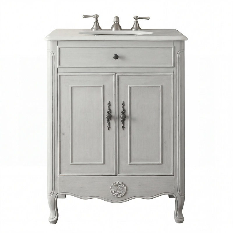 26'' Single Bathroom Vanity with Marble Top, Gray