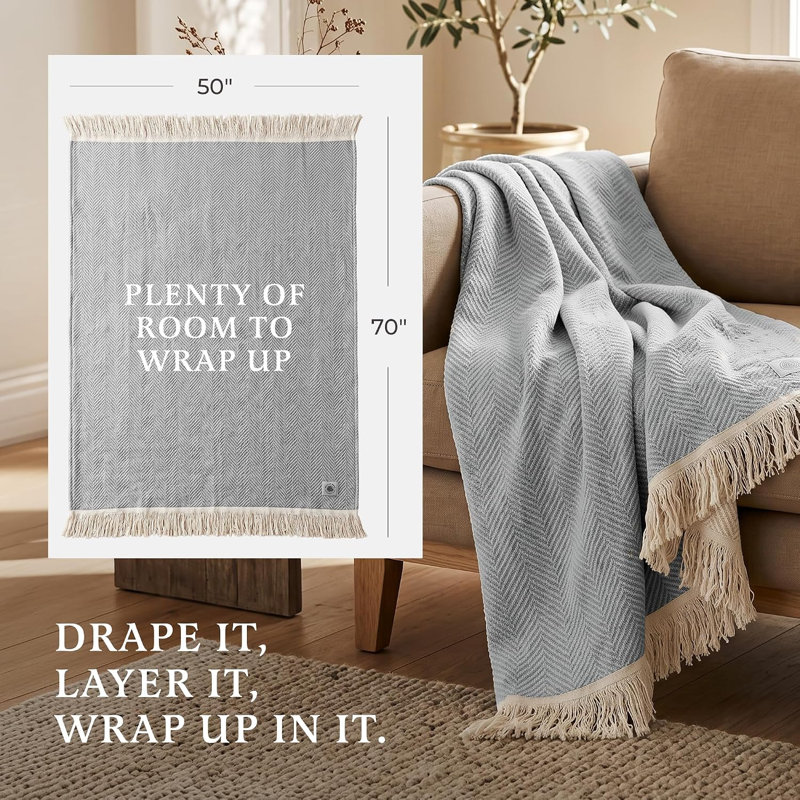 Algarve Organic Throw Blanket Flatweave Full/Double Blanket, Ocean Blue
