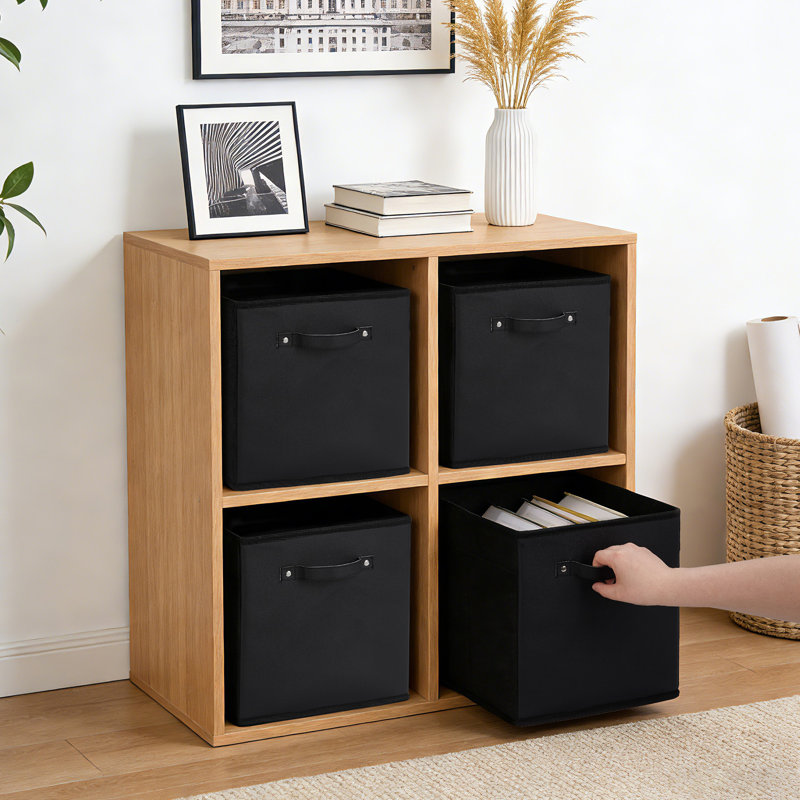 Collapsible Fabric Storage Cubes 6-Pack – 11 Inch Collapsible Open Bins with Faux Leather Handles – Organizer Boxes for Shelves & Closets – Durable Storage for Clothes & Toys