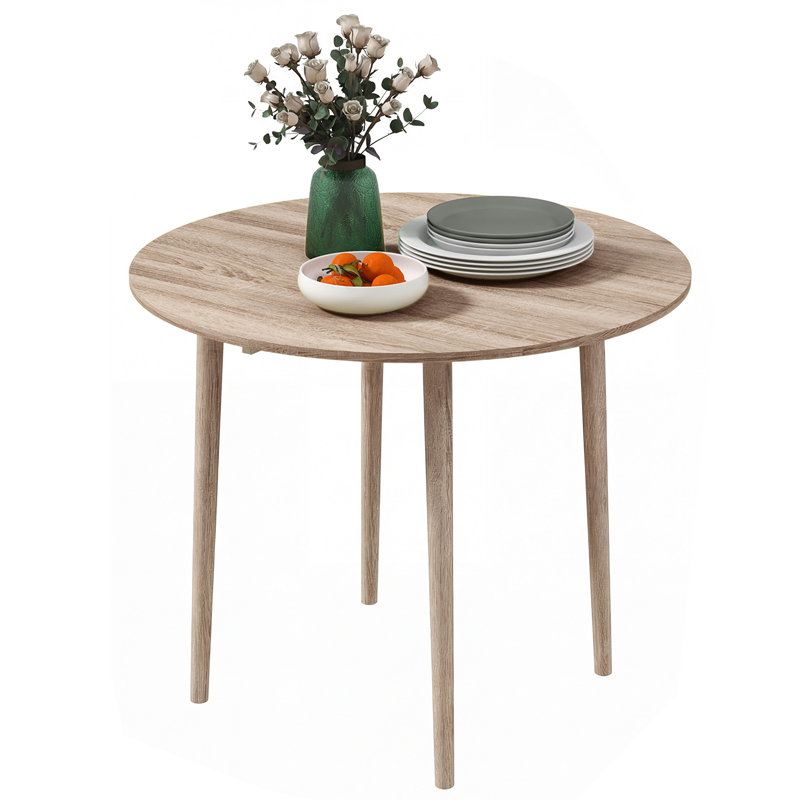 Collapsible Dining Table For Small Areas, 35", Round Drop Leaf, Solid Wood Legs, Oak, Improves Space Management In Areas 35" Folding Apartments, With Leaves, Saves Space, Multipurpose Use