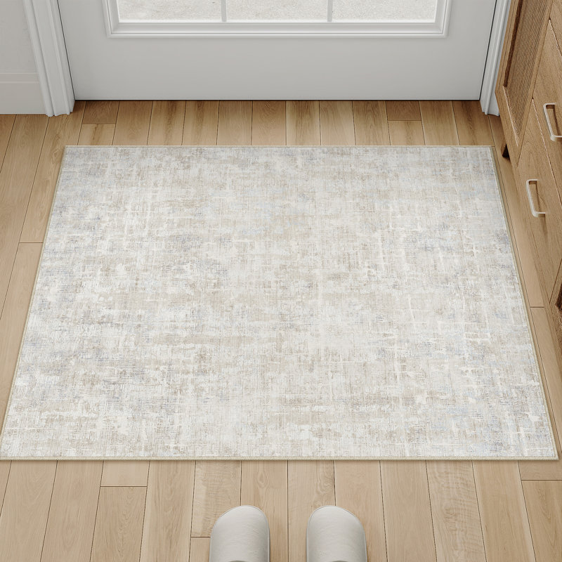 Elegant Modern Machine Washable Area Rug in Beige, Rectangle 2' x 3'