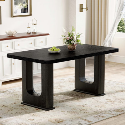 Table de salle à manger 64,5 po x 35,4 po à grain de bois texturé noir, mobilier de salle à manger simple