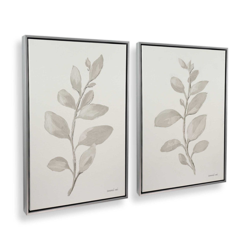 Ensemble de 2 feuilles élégantes grises, Cadre flottant en chrome poli, H 19 po x l 26 po