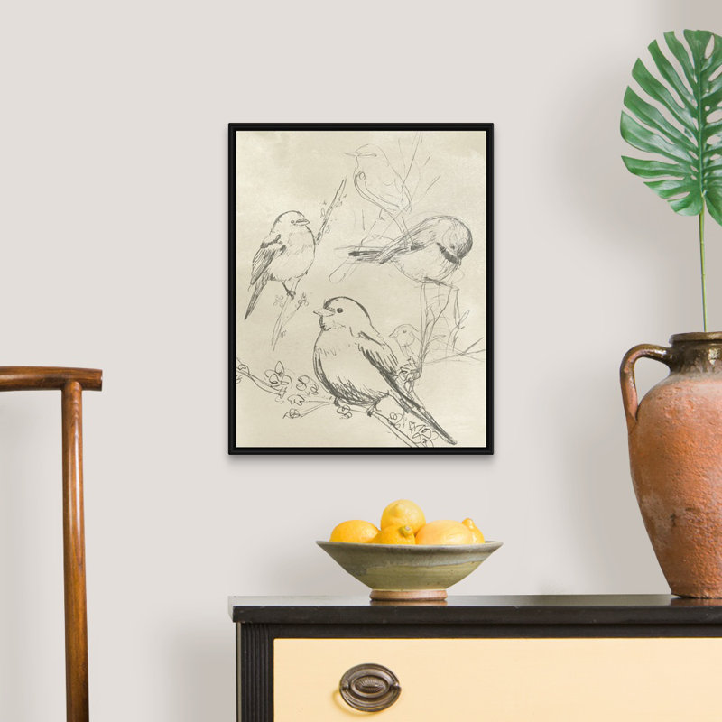 Art mural rétro sur toile, oiseau chanteur II, Toile encadrée noire, H 22 po x l 18 po x P 2 po