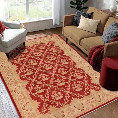 Tapis oriental rouge / brun clair en laine noué à la main 10 pi 2 po x 14 po Oriental