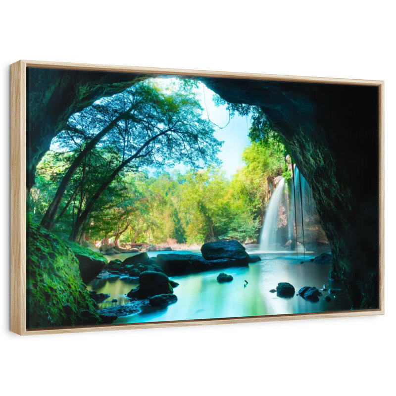 Cascade de la grotte thaïlandaise, Cadre flottant en bois naturel, 43 po x 29 po