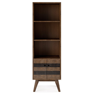22"W Solid Acacia 3 Shelf Contemporary Bookcase with Hidden Storage and Adjustable Shelves