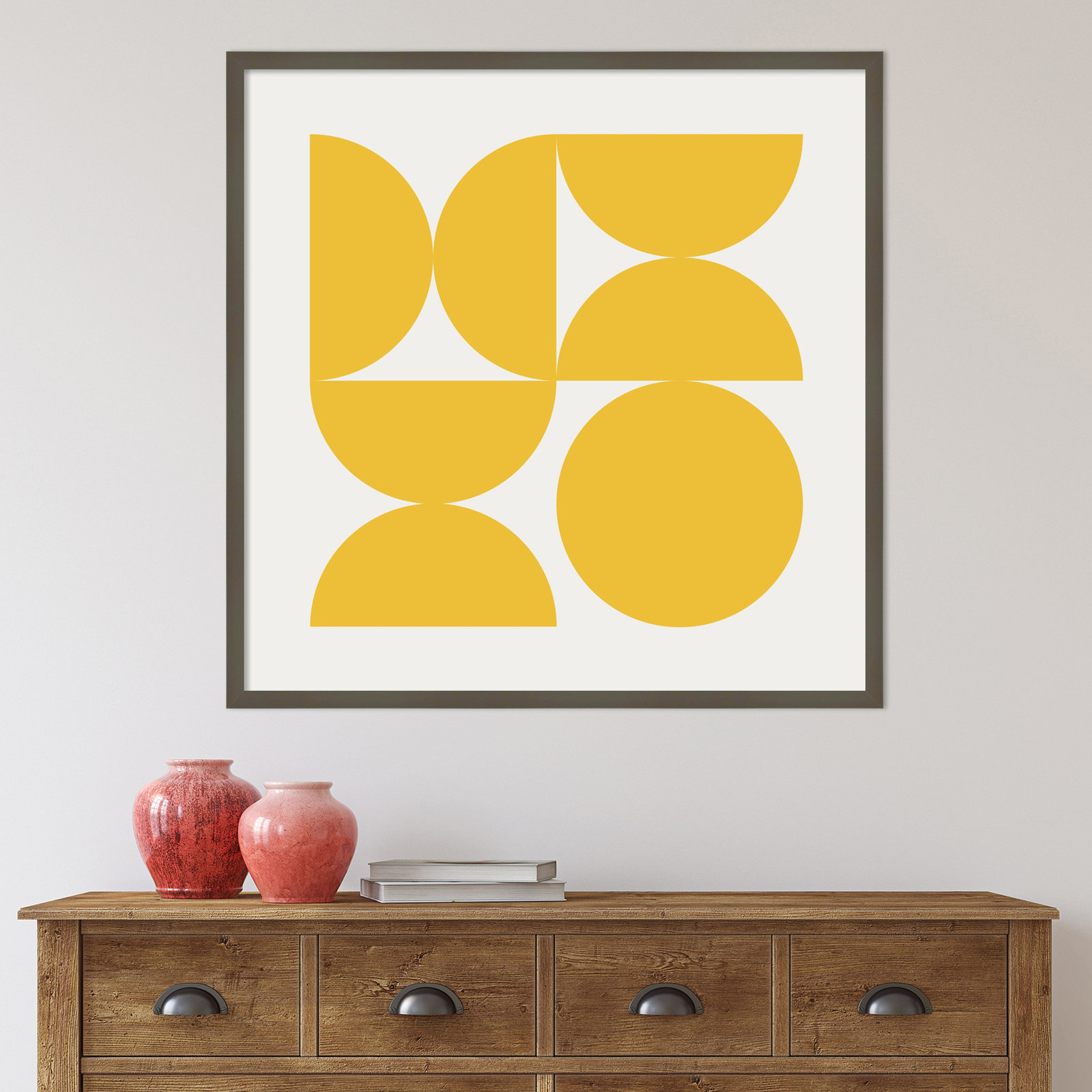 Bold Vintage Geometric Sunshine Yellow by The Creative Bunch Studio Framed Art Print, Gray, 33" H x 33" W x 1" D