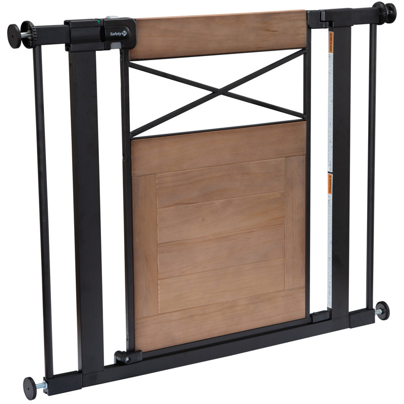Adjustable Rustic Brown Solid Wood and Black Metal Safety Gate