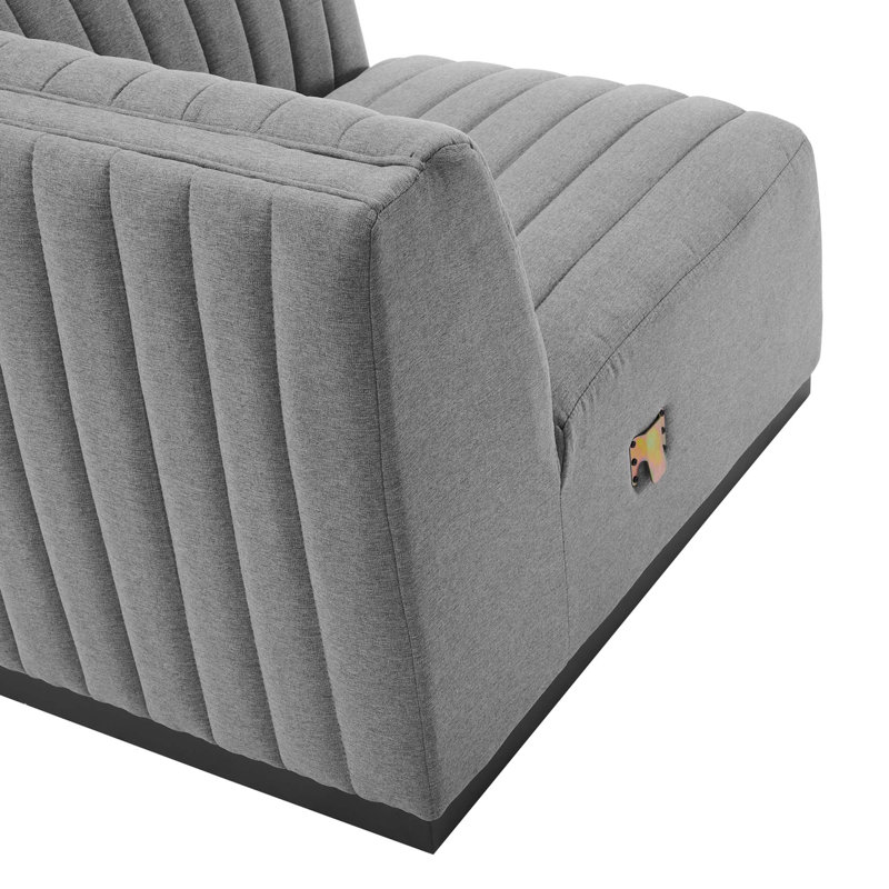 Conjure Channel Tufted Sofa by Modway, Black, Light Gray Polyester, 28" H x 155" W x 36.5" D