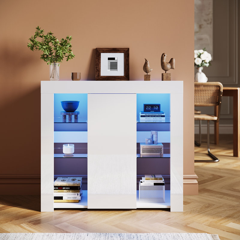90*35*83cm, Sideboard with LED mood light strip, White