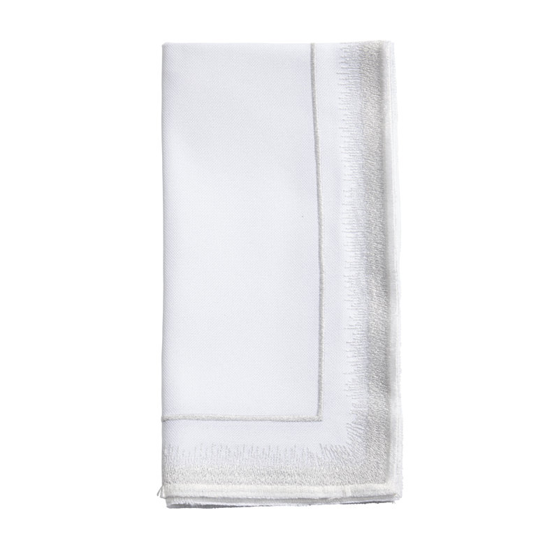 Elegant Embroidery Detail Napkin (Set of 4), White/Silver