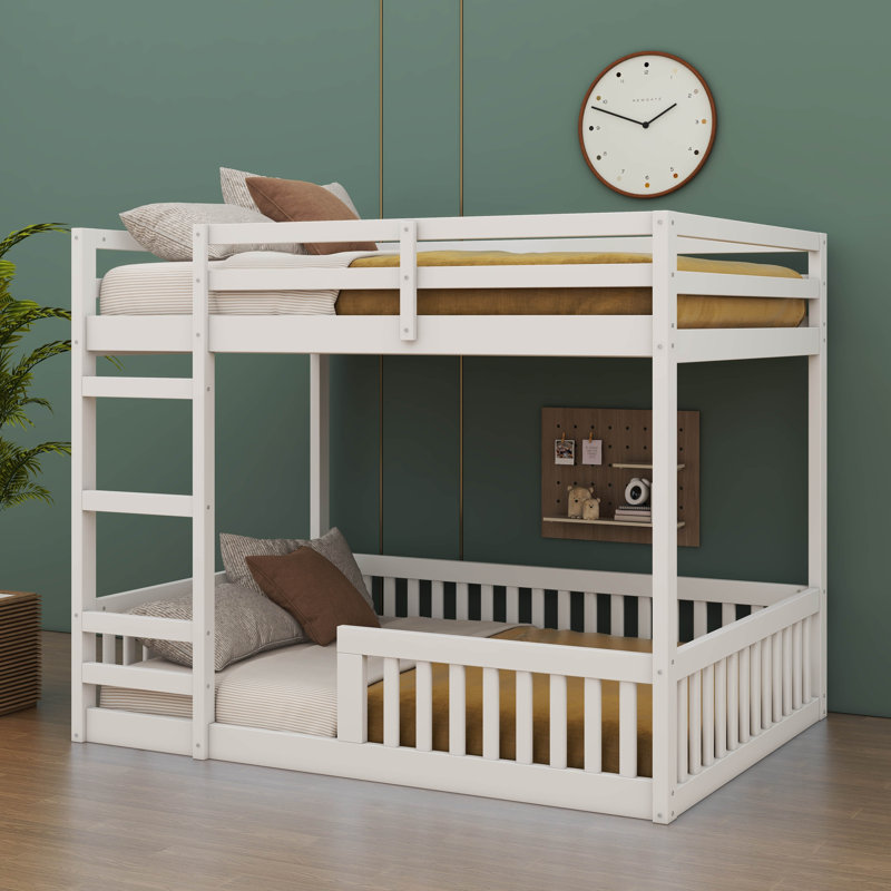 Wood Full-Over-Full Bunk Bed Featuring A Ladder And Safety Rails, White