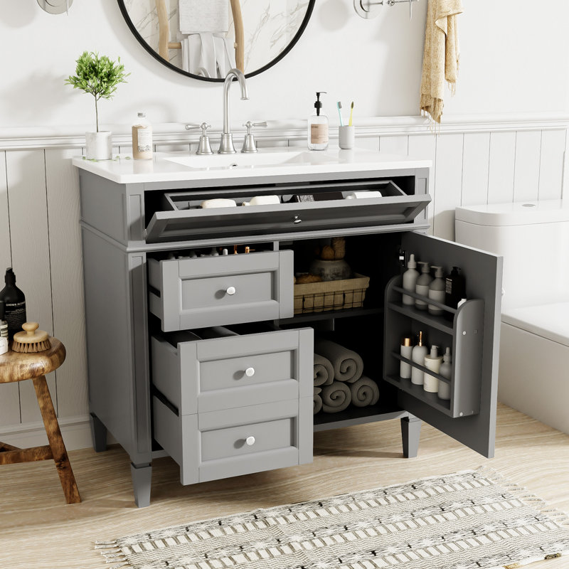 36'' Bathroom Vanity With Top Sink, Argent argent, Gris