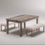 4-Person Dining Room Set, Mid-century Rectangular  Wood  Dining Table with 2 Upholstered Benches  for Apartment Kitchen