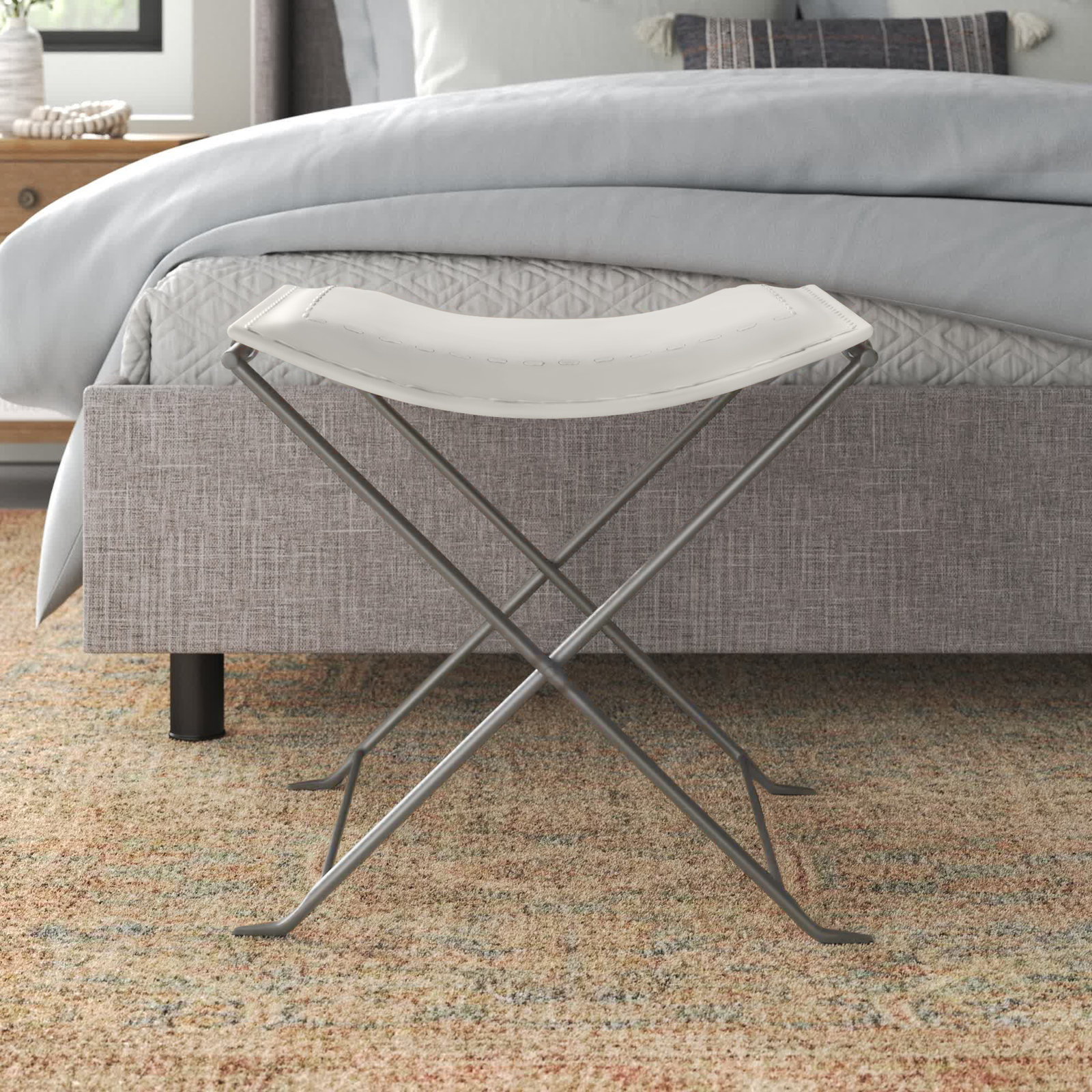 Sanford Accent Stool, White Genuine Leather