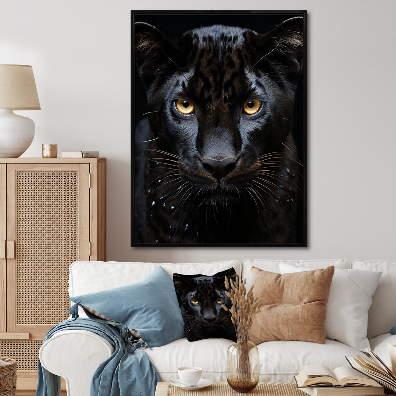 «Black White Panther Portrait Vibrant» sur toile, H 44 po x l 34 po x P 1,5 po, Cadre flottant noir