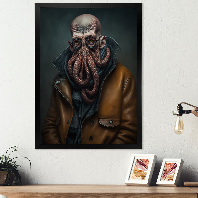 «Anthropomorphic Of Octopus Portrait II», reproduction d'art sur toile, Cadre photo noir, L 12 po x H 20 po