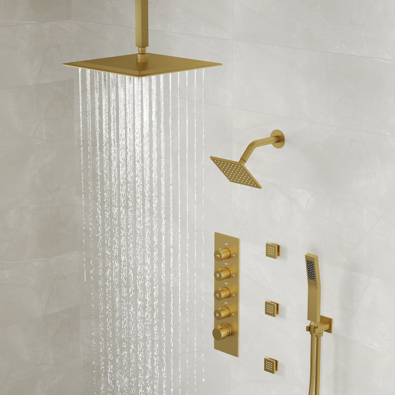 Système de pomme de douche thermostatique double, robinet de douche à pluie haute pression de 16 po avec douchette et jet pour le corps