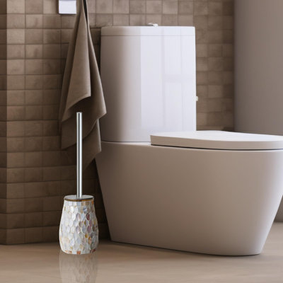 Modern Toilet Brush And Holder Set,Natural Shell Mosaic Glass(Natural Shell)