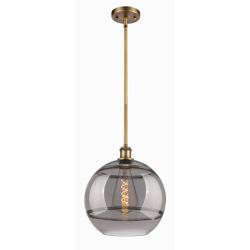 Luminaire suspendu avec tige 1 lumière Ballston Bienes-516-G556, H 13,38 po x l 12 po x P 12 po, Gris fumée clair