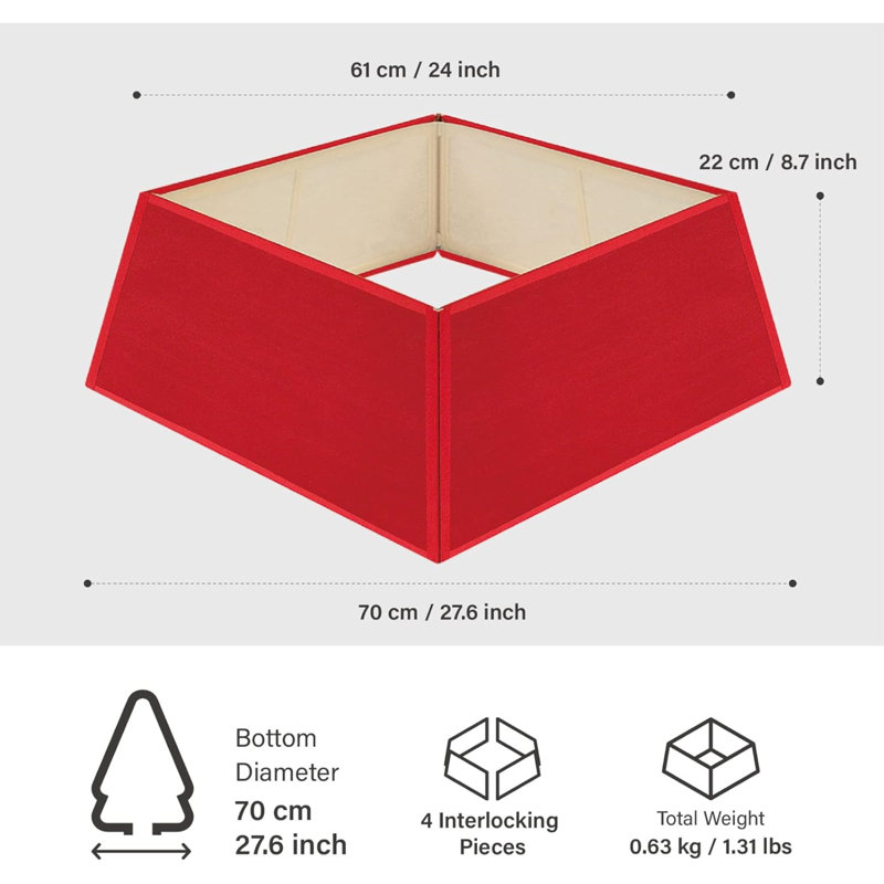 Canvas Christmas Tree Skirt, 9" H x 27.6" W x 27.6" D, Red