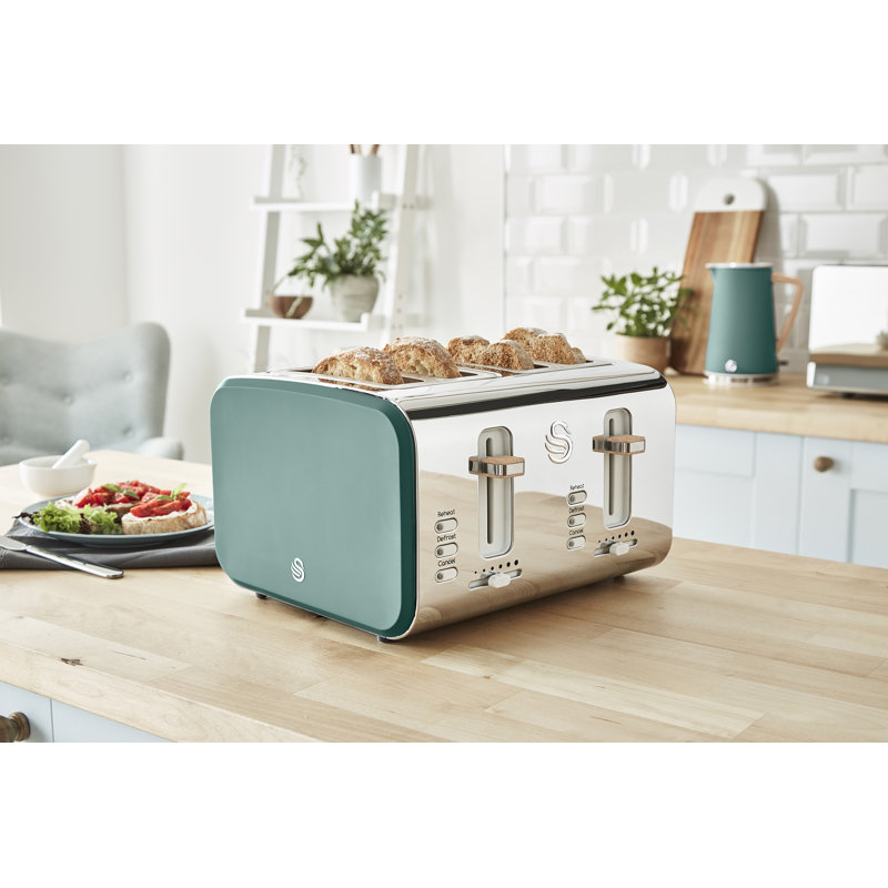 Swan Nordic 4-Slice Toaster with Defrost/Reheat/Cancel Functions, Cord Storage, 1500W, Green