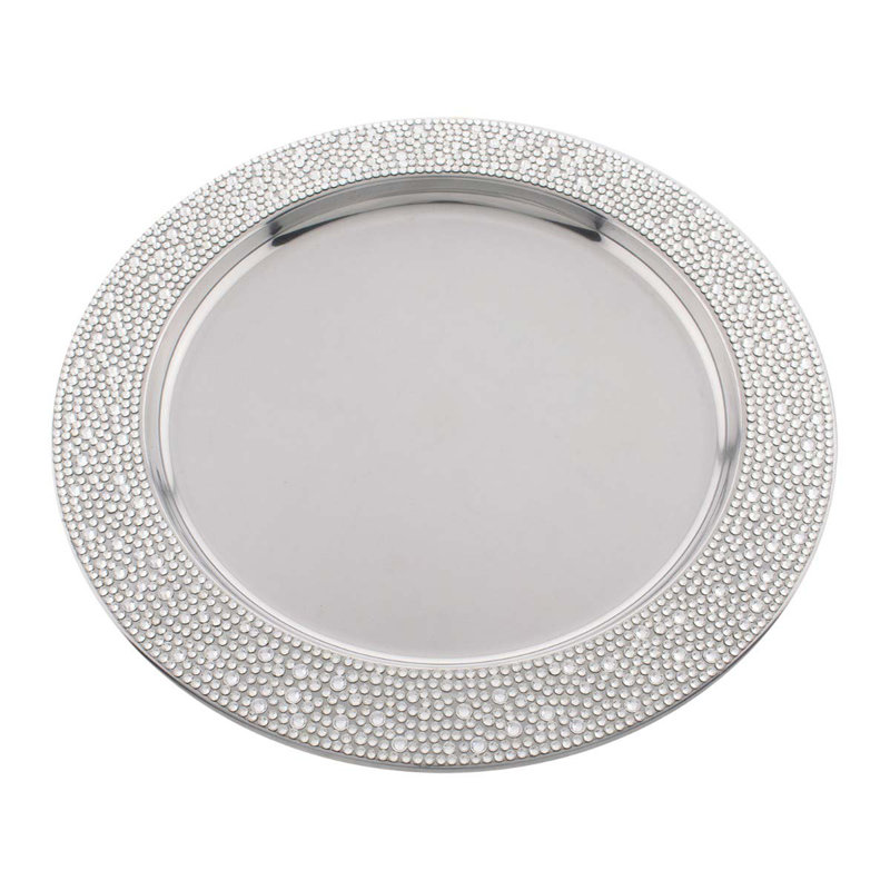 Sparkles Home 13" Strass Charger Plate | Glass Rhinestone Border | Stainless Steel | Round