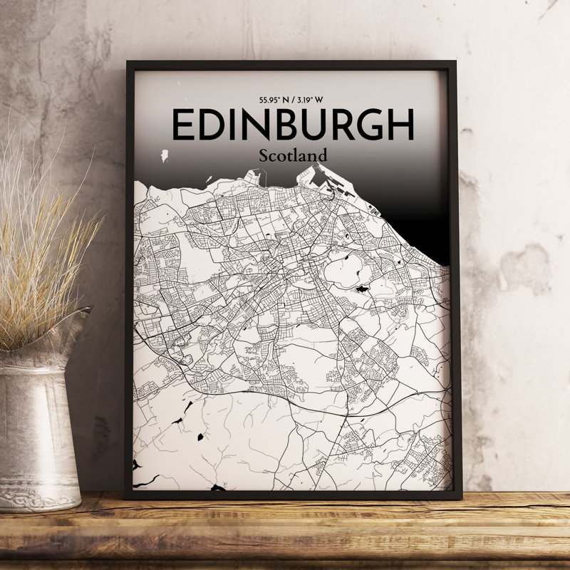 Edinburgh City Map - Unframed Graphic Art Print on Paper, 50.8cm H x 40.6cm W x 0.1cm D, Ink