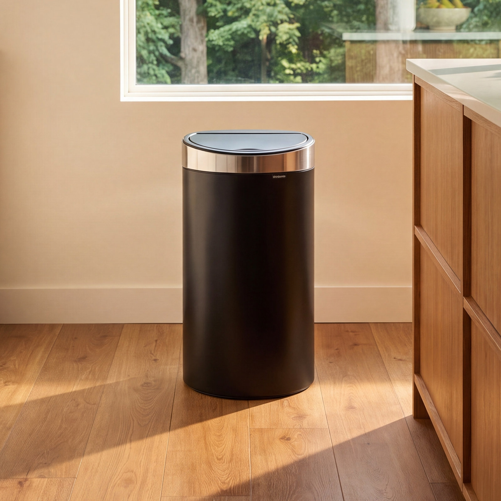 Brabantia 10.6gal Touch Top Trash Can, Matte Black/Silver
