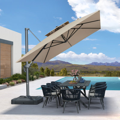Parasol de patio extérieur en porte-à-faux 10 'x 13' avec base 330lbs