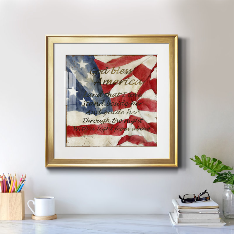 «Bless America» - Cadre photo, impression d'art textuel sur papier, H 26,5 po x l 26,5 po x P 1,5 po, Papier encadré doré